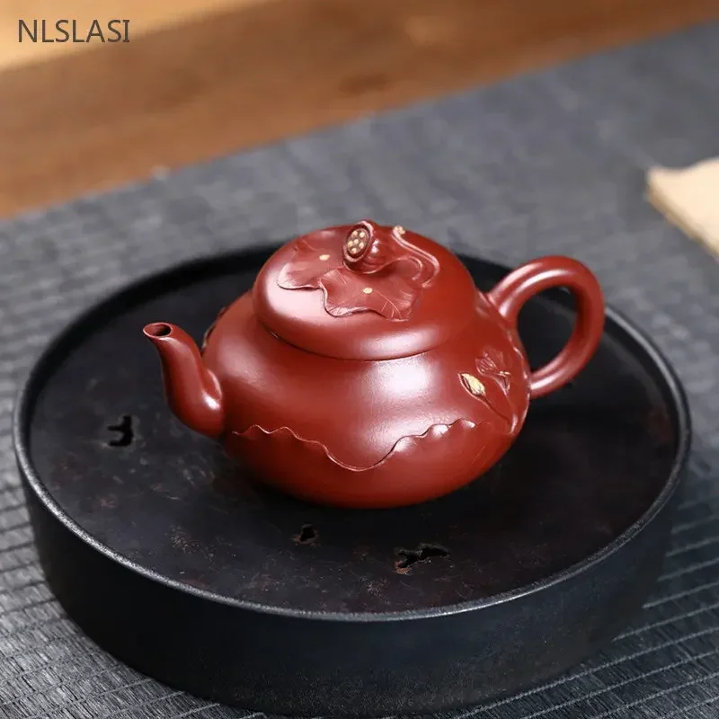 

180ml Chinese Yixing Purple Clay Teapot Master Handmade 9 Hole Filter Beauty Tea Kettle Raw Ore Dahongpao Zisha Tea Set