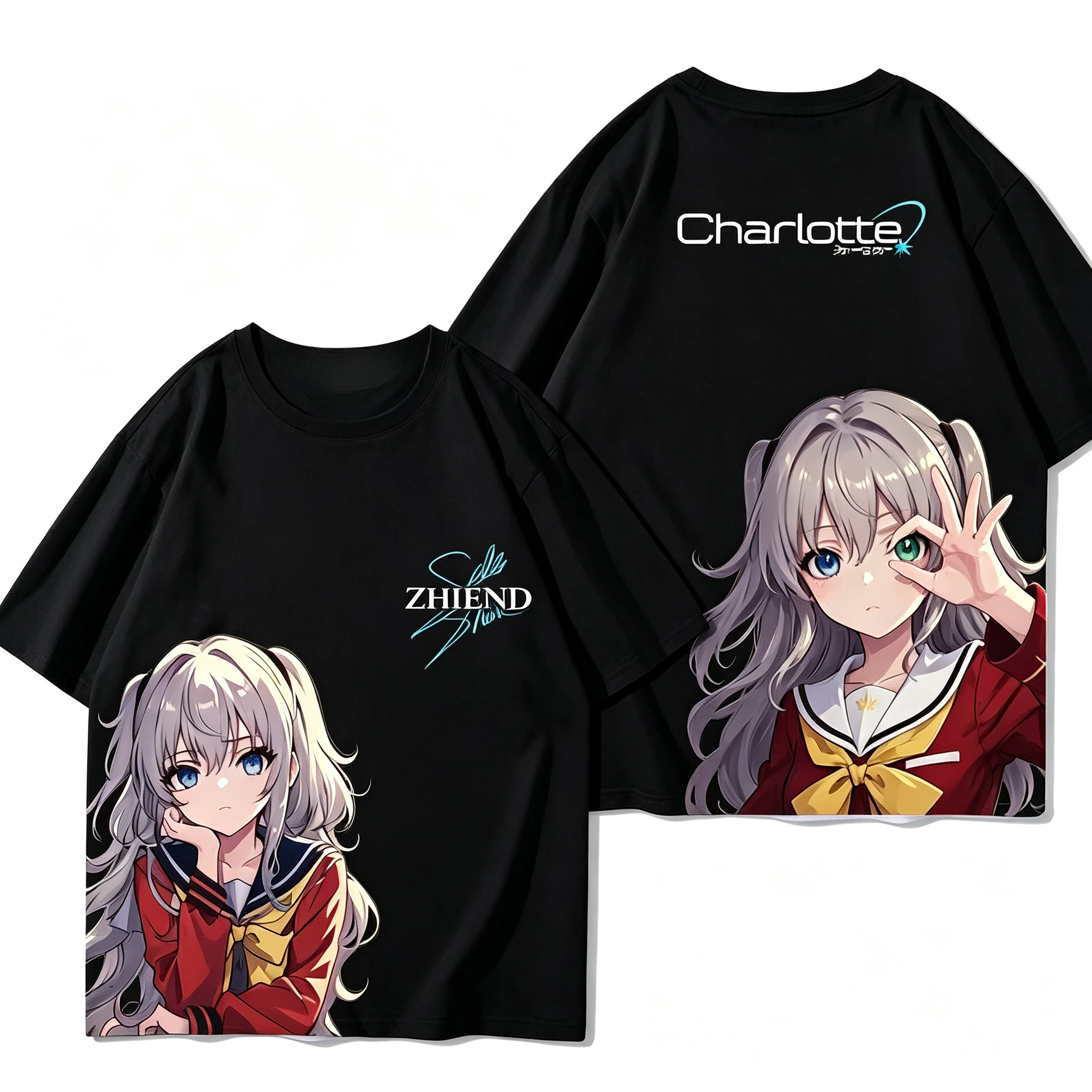 Camiseta de manga corta de algodón unisex de estilo urbano, camiseta de manga corta de manga manga, camiseta de anime de Charlotte Tomori Nao, camiseta de manga corta de algodón, 2026, nueva colección.