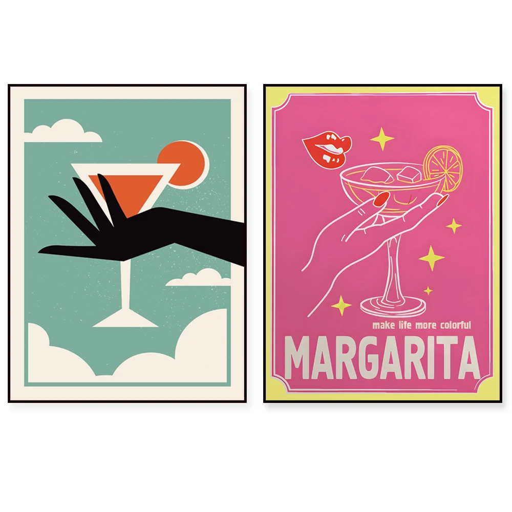 Classic, stylish cocktail martini vodka champagne whisky cognac, wine cosmopolitan, minimalist cocktail poster kitchen decor