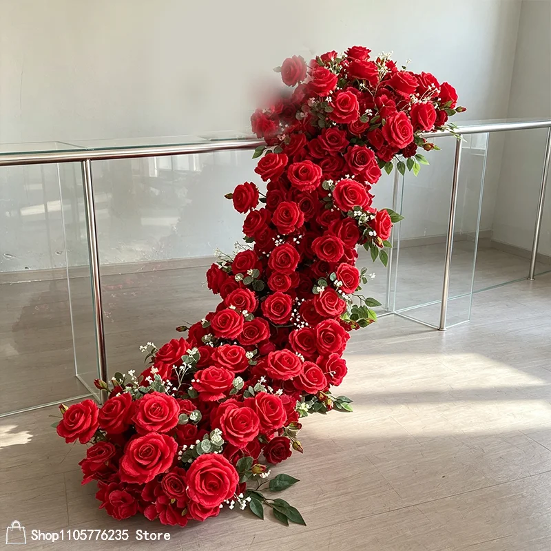 Künstliche rote Rosen Hochzeitsdekoration Tischdekorationen Lange Blumenreihe Sofa-Läufer Blumenarrangement Geburtstagsfeier Event-Requisiten – Detail 5