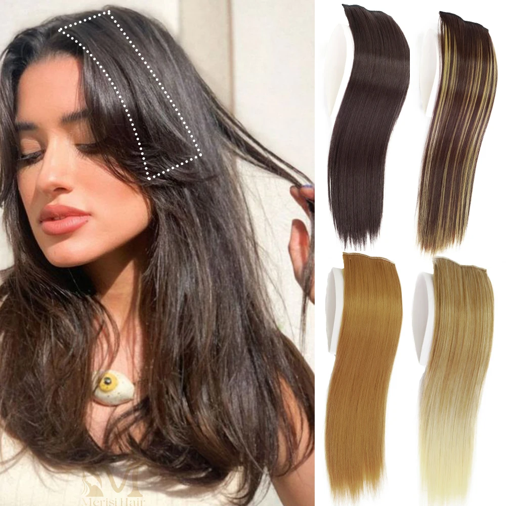 

MERISI HAIR 2Clips Increase hair volume Hair Extensions Synthetic Invisable Straight Hair Pads Clip In One Piece Top Side Cover