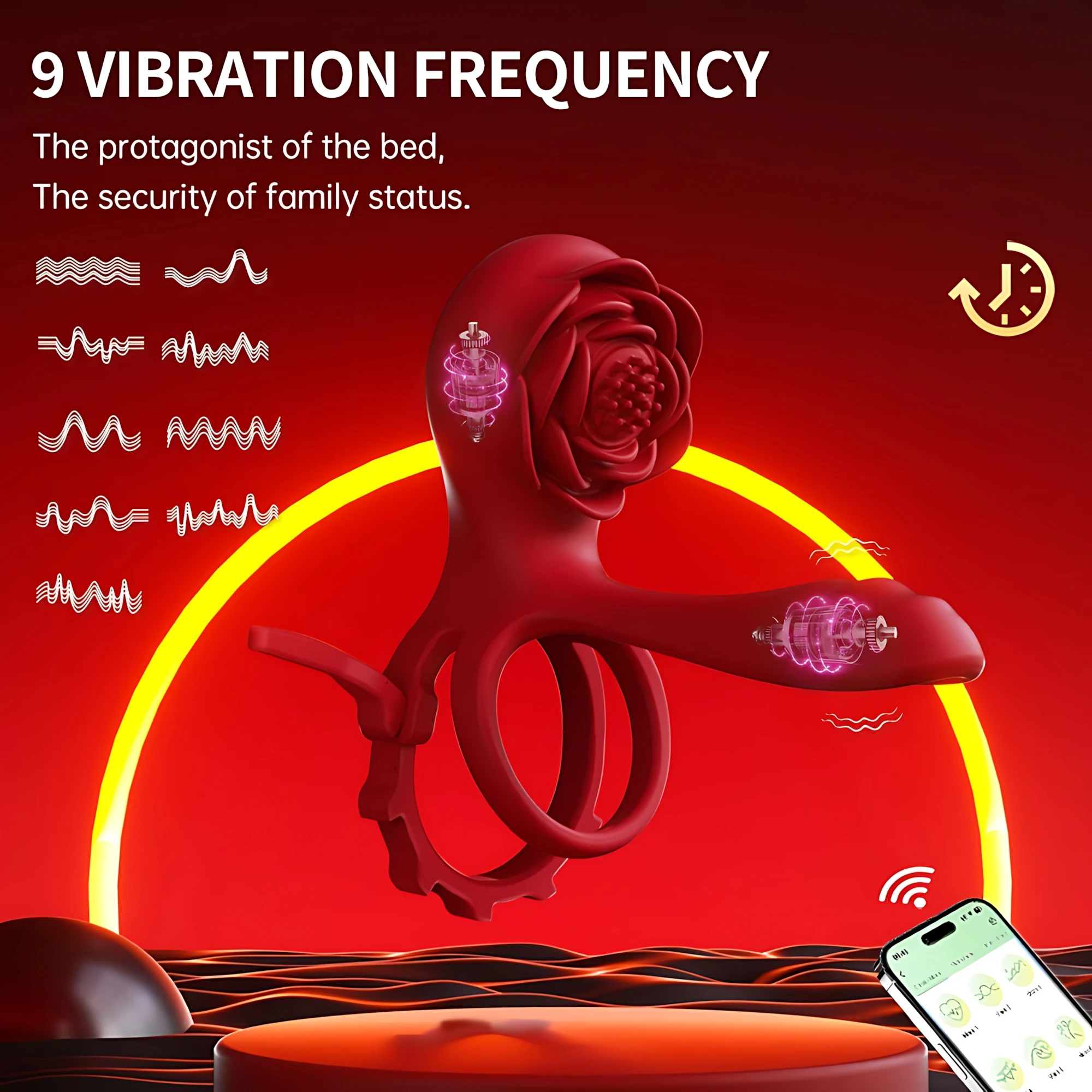 Vibrating Cock Ring Penis Rings Vibrator with Rose Clitoral Stimulator Delay Ejaculation Remote Control Adult Sex Toys for Men - Image 3