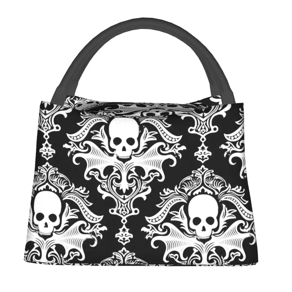 

Gothic Skulls Print Lunch Bag Retro Damask Leisure Lunch Box For Adult Office Portable Cooler Bag Designer Thermal Lunch Bags