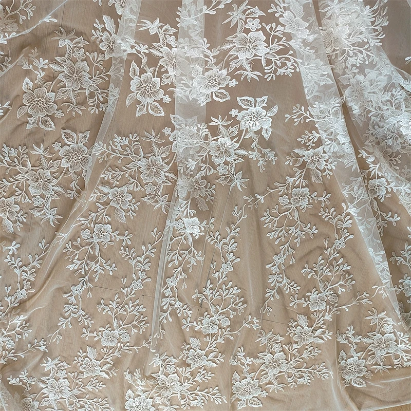 Spitzenstoff für Braut-Kopfschmuck, Mesh-Stickerei, handgefertigter DIY-Stoff, Rayon-Blumen, weiß – Detail 7