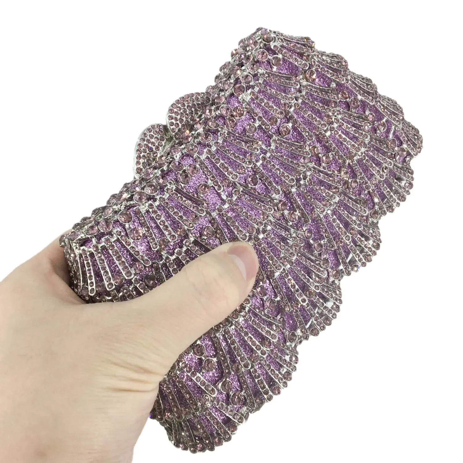 Boutique De FGG (in stock) Light Purple Women Crystal Clutch Evening Bags Wedding Party Luxury Rhinestone Handbags Bridal Purse