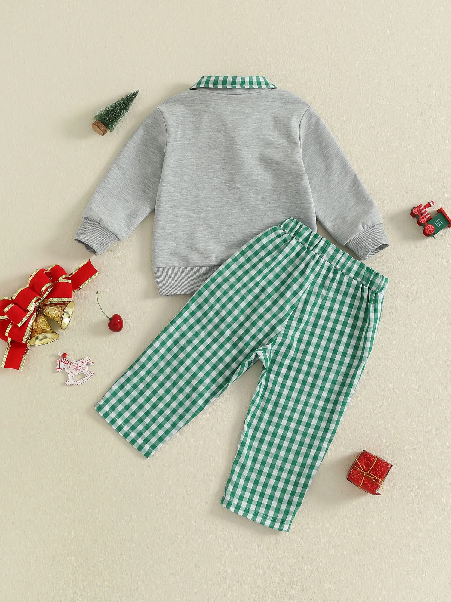 FOCUSNORM 0-4Y Casual Baby Jungen Weihnachten Kleidung Sets Weihnachten Baum Stickerei Langarm Revers Zip Pullover Tops + Plaid Hosen – Detail 5