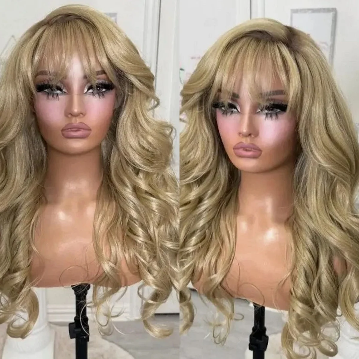 باروكات بدون صمغ شعر صناعي أومبير كراميل بني 13*4 HD باروكات دانتيل شفافة مع الانفجارات زي موجة الجسم امرأة تأثيري استخدام #1