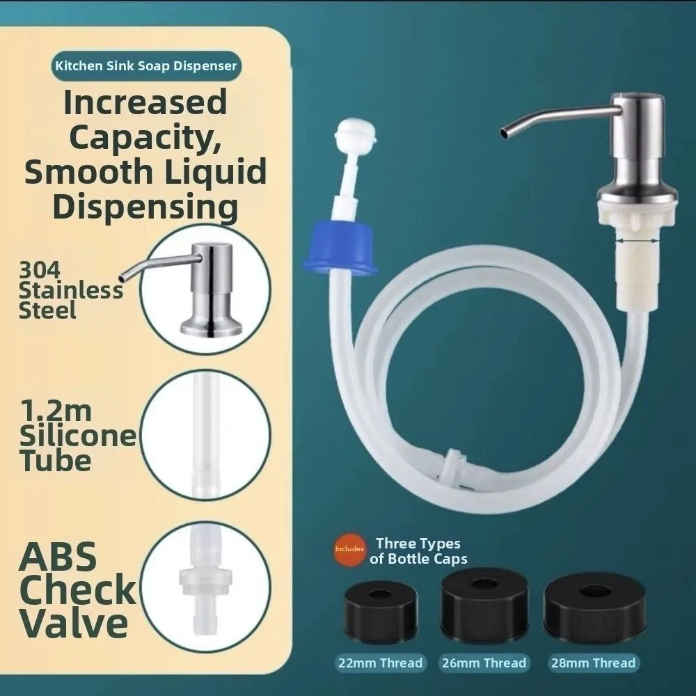 304 Stainless Steel Liquid Soap Dispenser Pump Refillable Heavy Duty Detergent Dispenser Easy Install Extension Tube