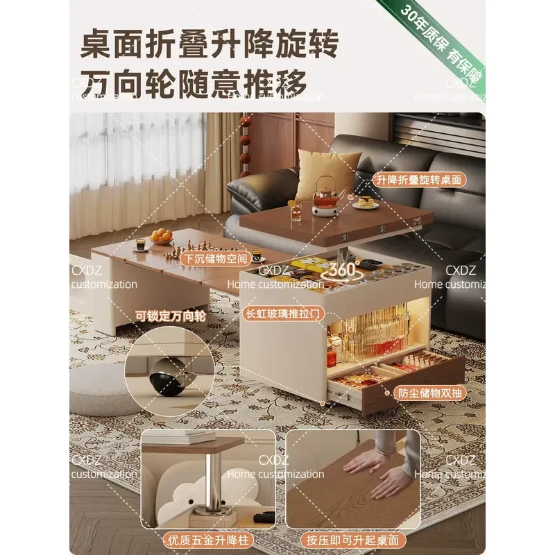 Lifting Mobile Coffee Table Retractable Folding Tea Table Multi Functional Sofa Side Table for Small Apartment Living Room