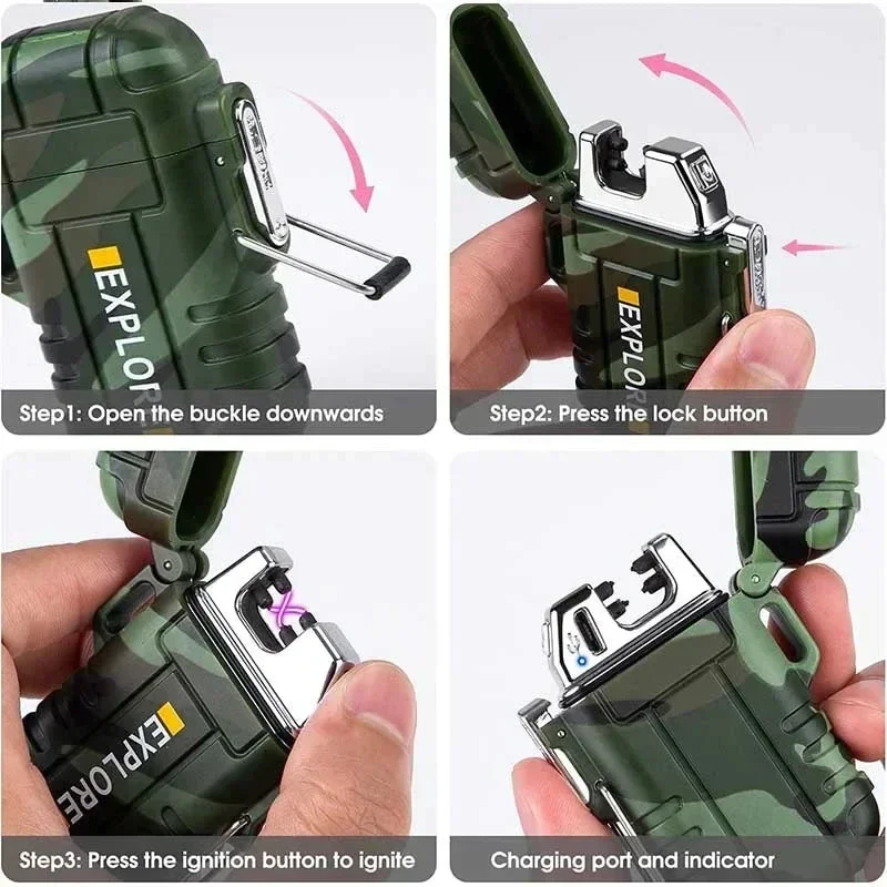 New Windproof Dual Arc Plasma Lighter Waterproof USB Rechargeable Lighter Suitable for Outdoor BBQ Candle Smoking Accessories