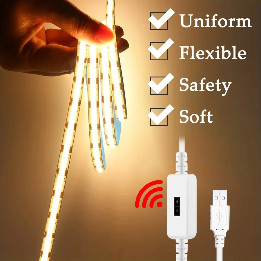 Hand Scan Sensor 5V COB LED Strip 320leds/m Flexible Ribbon Tape Dimmable Linear Motion Sensor Dimmer Switch 320leds/m Backlight