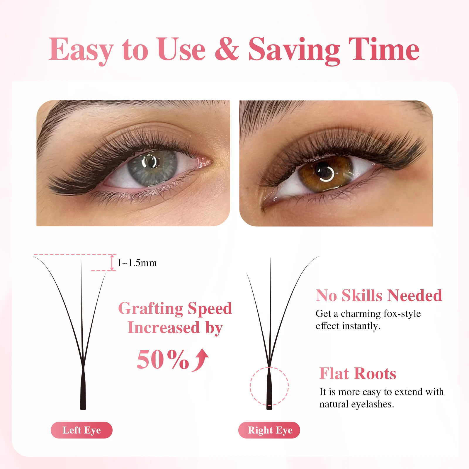 NAGARAKU Flying 3D W-Form Natürliche Weiche Leichte Handgewebte Fächer Automatische Blumen-Falsche Wimpernverlängerungen Fox – Detail 5