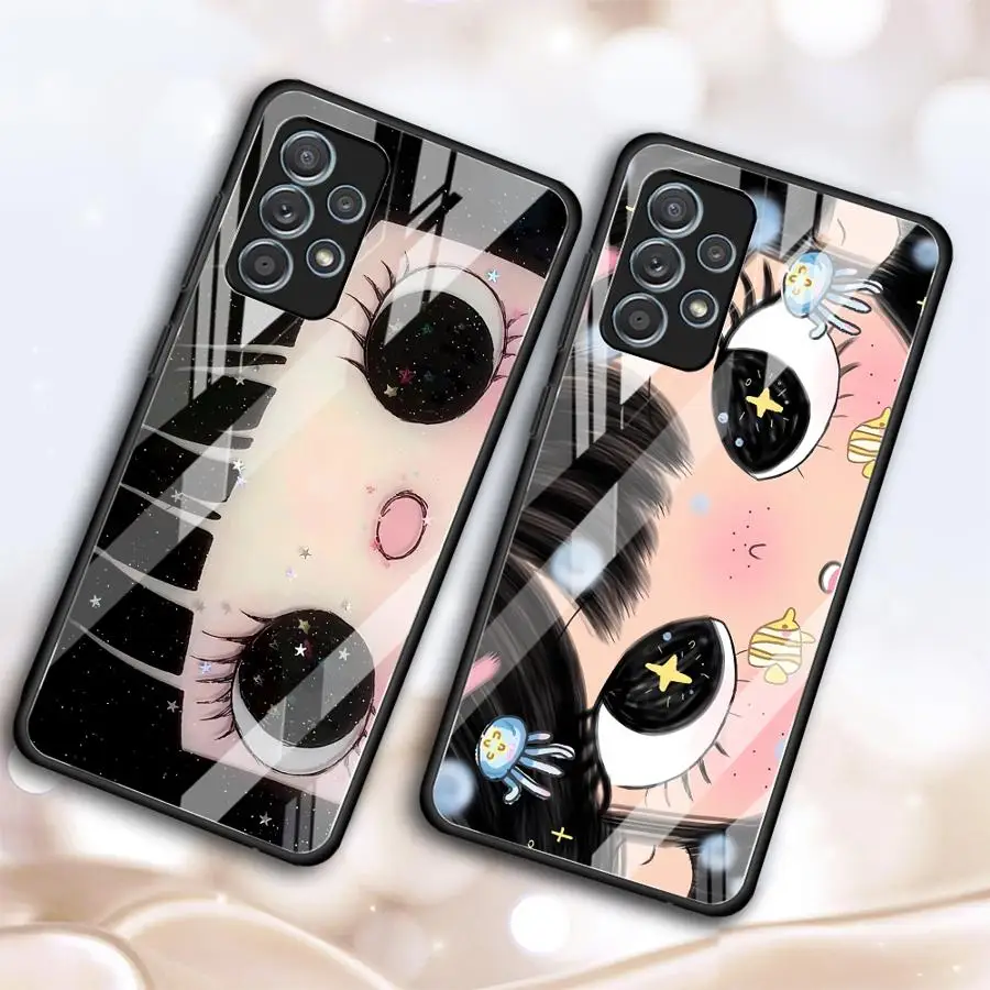 Phone Cover Glass Case for Samsung Galaxy A57 A26 A15 A37 A54 A24 A34 A13 A32 A14 A25 A16 A55 A36 A06 A56 A04 A05 A23 A73 Cute