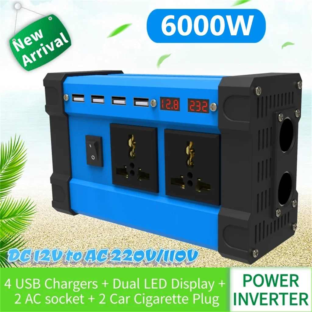 4000W 6000W Inverter Converter 12V to 220V110V Smart LCD Dual Display 4USB 4.2A Fast Charger Built-in Controller,Solar Solution