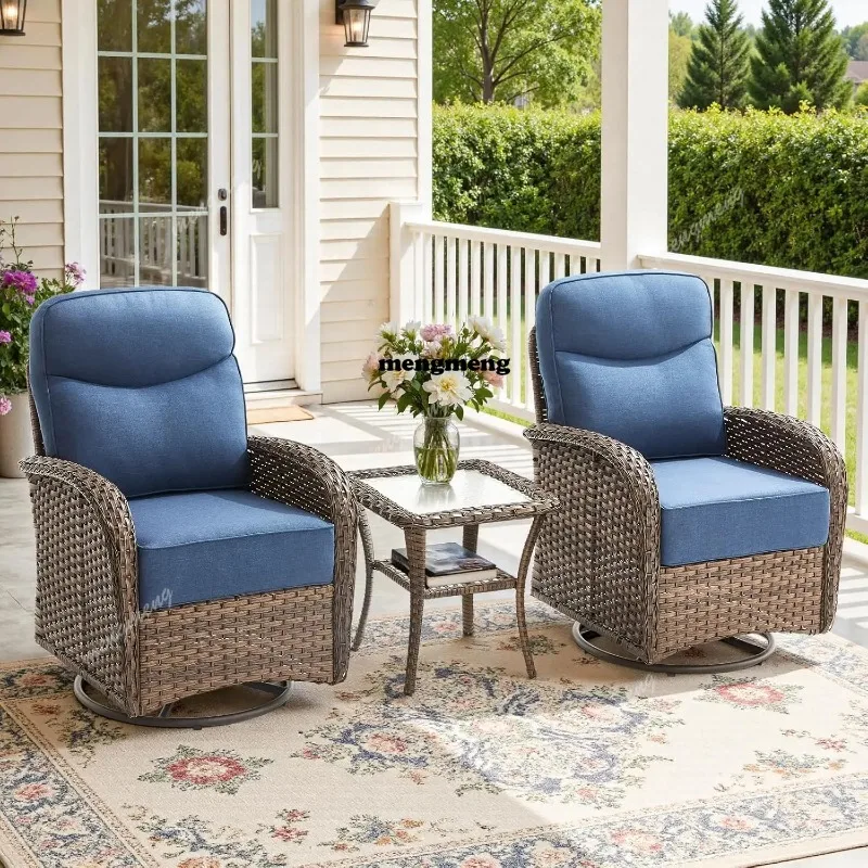 3-Piece Luxury Patio Conversation Set with 6-Inch Thick Cushions, High-Back Outdoor Swivel Rocking Chairs & Side, Customized