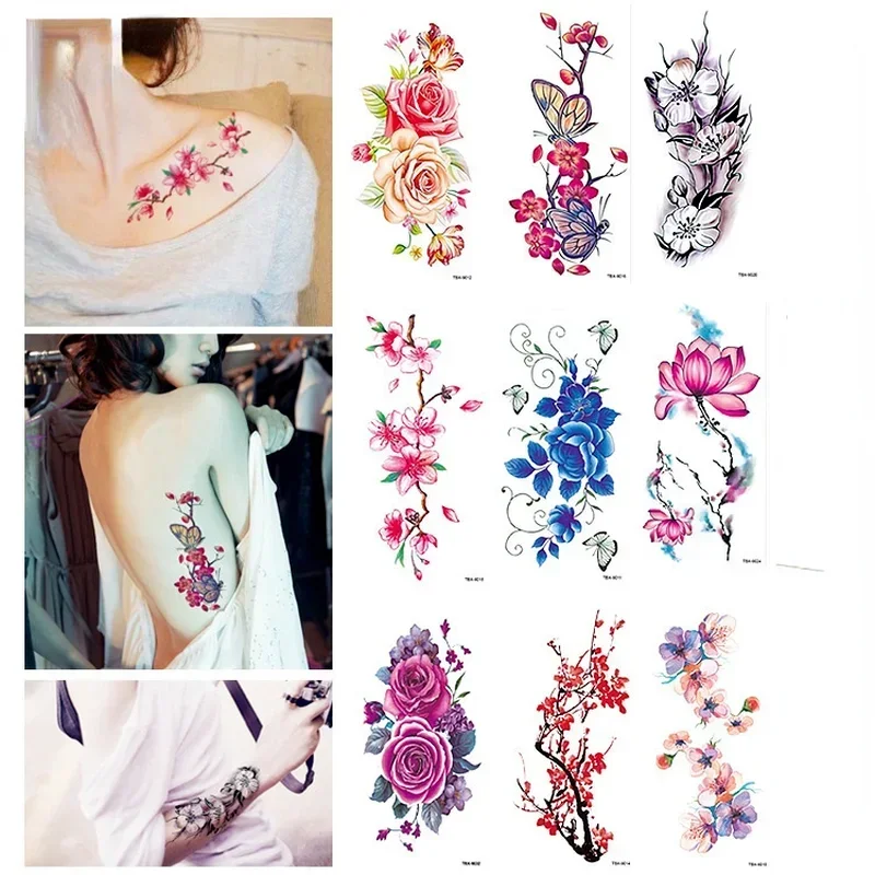 

1 шт. водостойкая временная татуировка наклейка роза цветы листья флэш-тату боди-арт рука поддельные рукава тату черные женщины девушки запястье