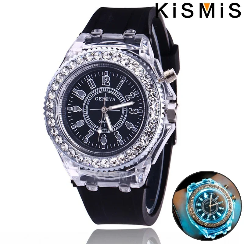Fashion LED Sport Watch Luminous Rhinestone Quartz Watch for Women Men Trendy Couple Watches Student Gift Waterproof Wristwatch
