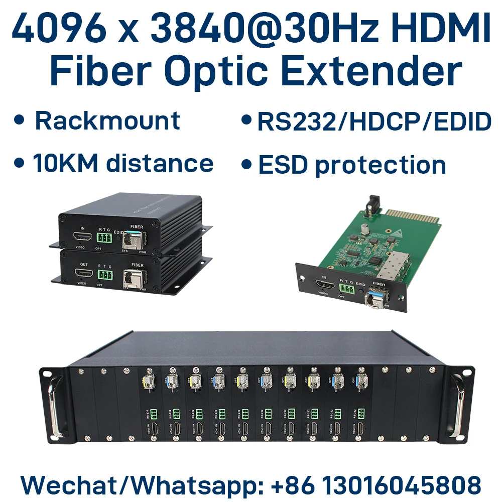 

Оптоволоконный удлинитель HDMI 4096 x 3840@30Гц для установки в стойку, передача Full HD без сжатия по LC до 10 км, поддержка RS232/KVM USB/ED