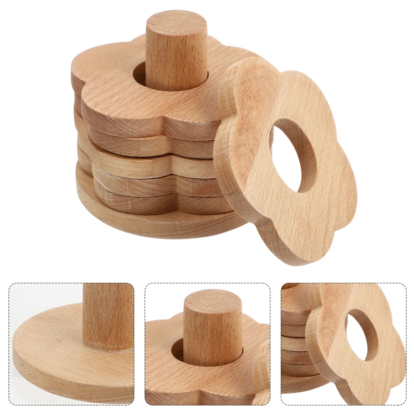 

7pcs Wood Coasters Solid Wood Mats Cup Cushions Anti skid Home Waterproof Flower Shape Thick Design Table Protector Mats