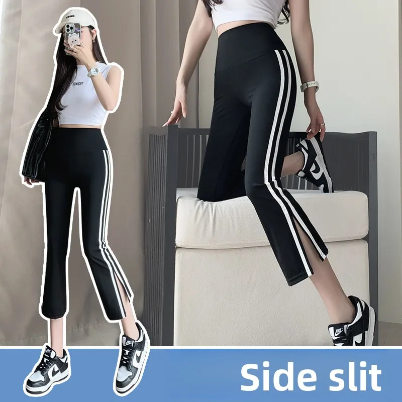 Pantaloni da yoga slim fit a vita alta Pantaloni capri a strati base da donna Pantaloni sottili bianchi per il controllo dell'addome Pantaloni estivi per morso dell'arca