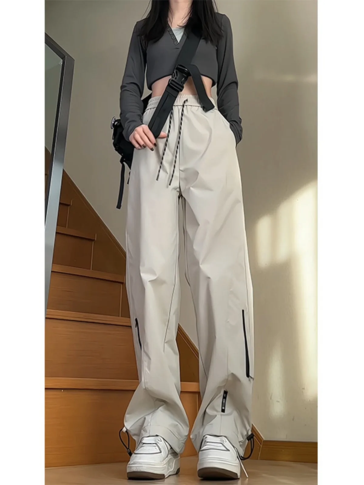 

American Sle Waterproof Paratrooper Pants Men's Loose Outdoor Hiking Trousers Straight Casual Functional Workwear