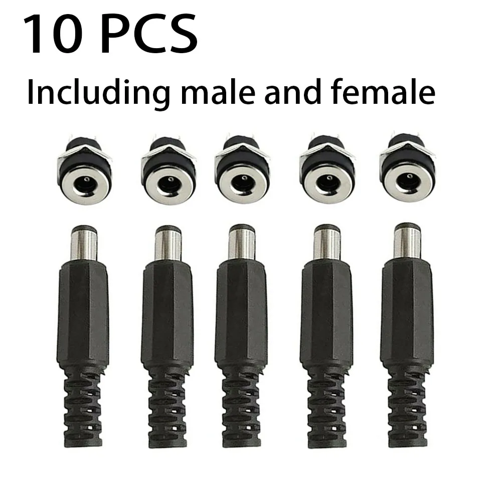 5-Piece DC 12V Panel Mount Power Connector Set with Male and Female Socket for 5.5mm x 2.5mm Jack Applications