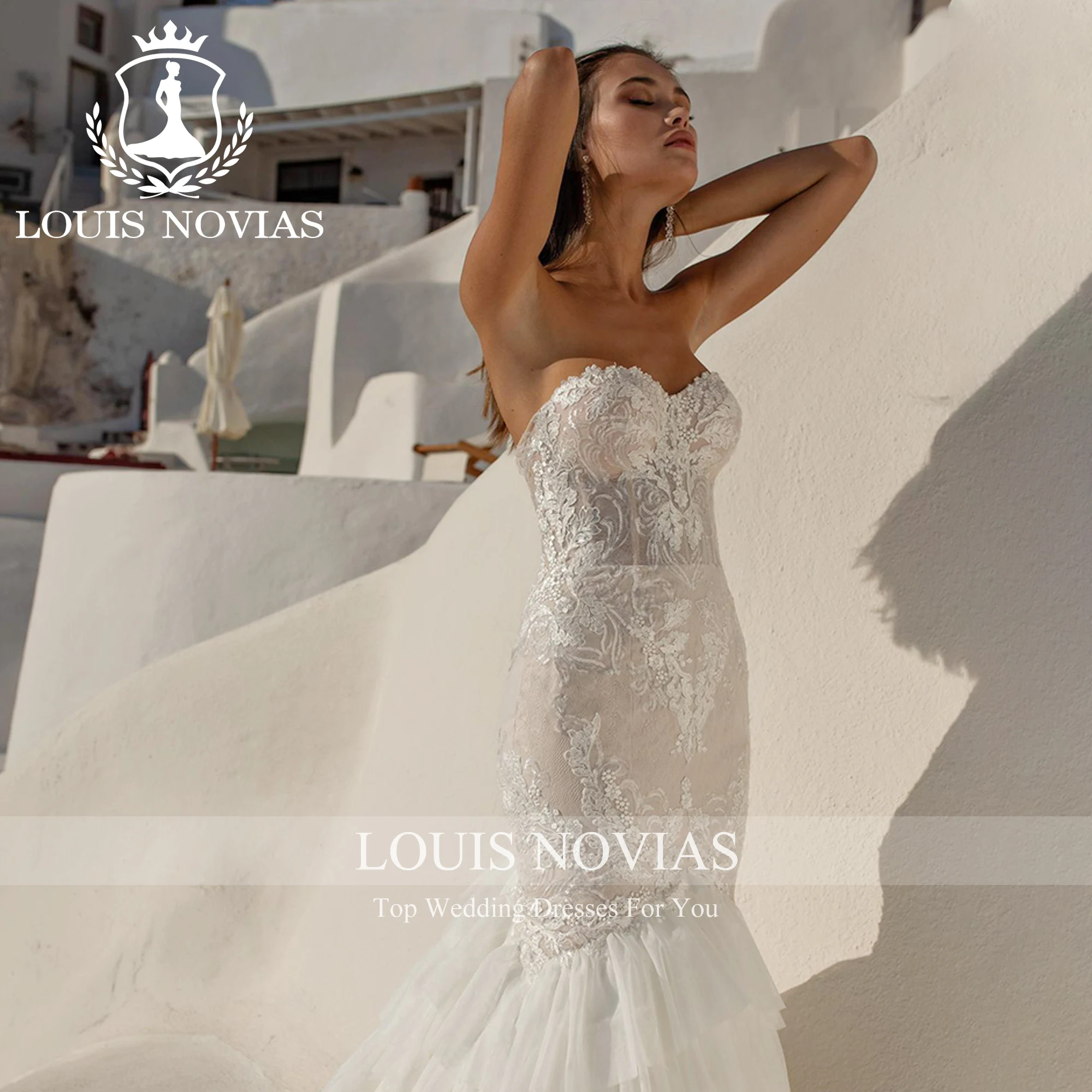 

LOUIS NOVIAS Mermaid Wedding Dress For Women Sexy Sweetheart Tiered Royal Train Champagne Trumpet Wedding Gown Vestidos De Novia