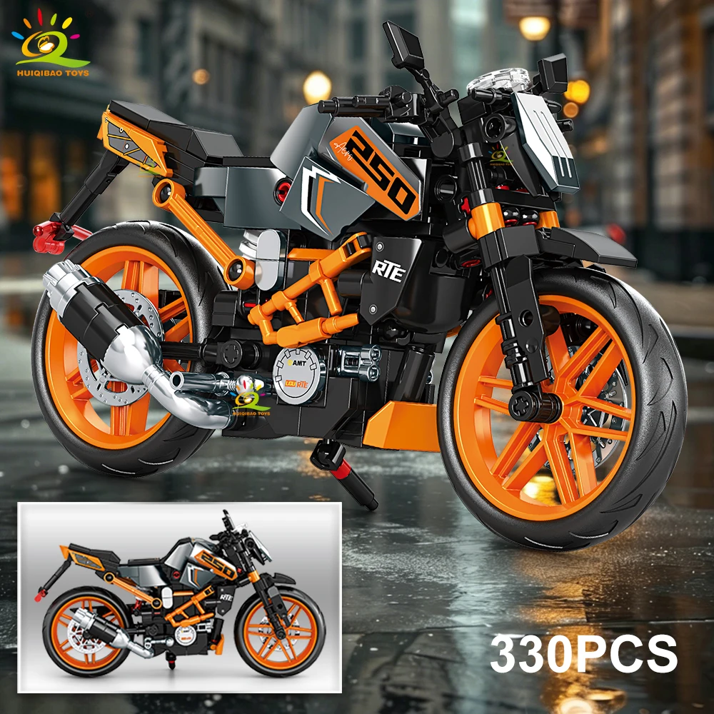 HUIQIBAO MOC Motorrad-Modellbausatz, City Moto Racer Bausteine, Spielzeug für Kinder, Jungen, Erwachsene, Auto-Set, Heimdekoration – Detail 14