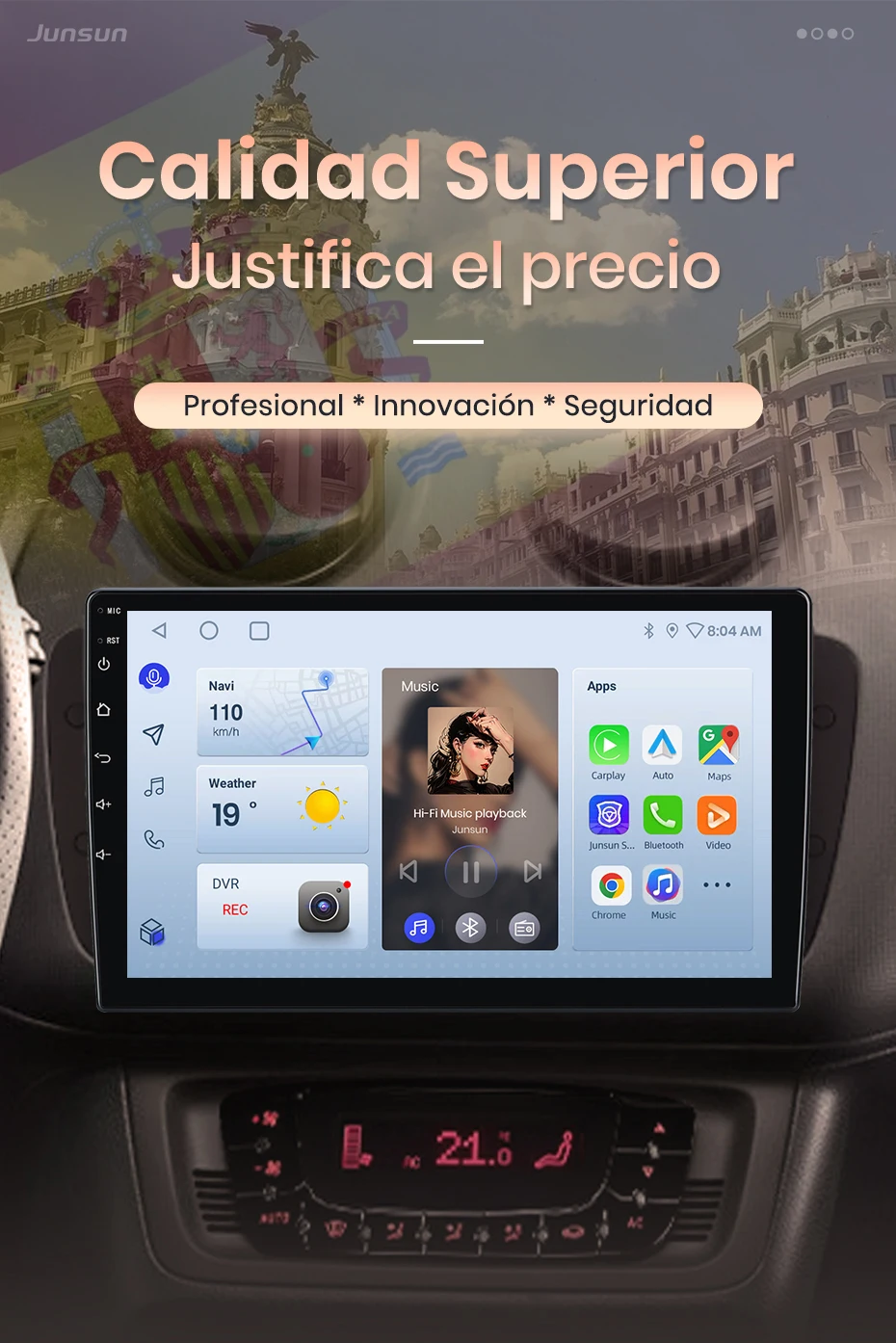 Junsun Autoradio für Seat Ibiza 6j 2009 2010-2013, kabelloses CarPlay, Android Auto, intelligente Systeme, IPS/QLED-Touchscreen, 360°-Kamera, DSP, GPS-Navigation, WiFi, DAB+, RDS, FM/RAM, BT, SWC, Plug-and-Play, 2DIN, WiFi, 4G, Multimedia-Stereoanlage – Detail 4