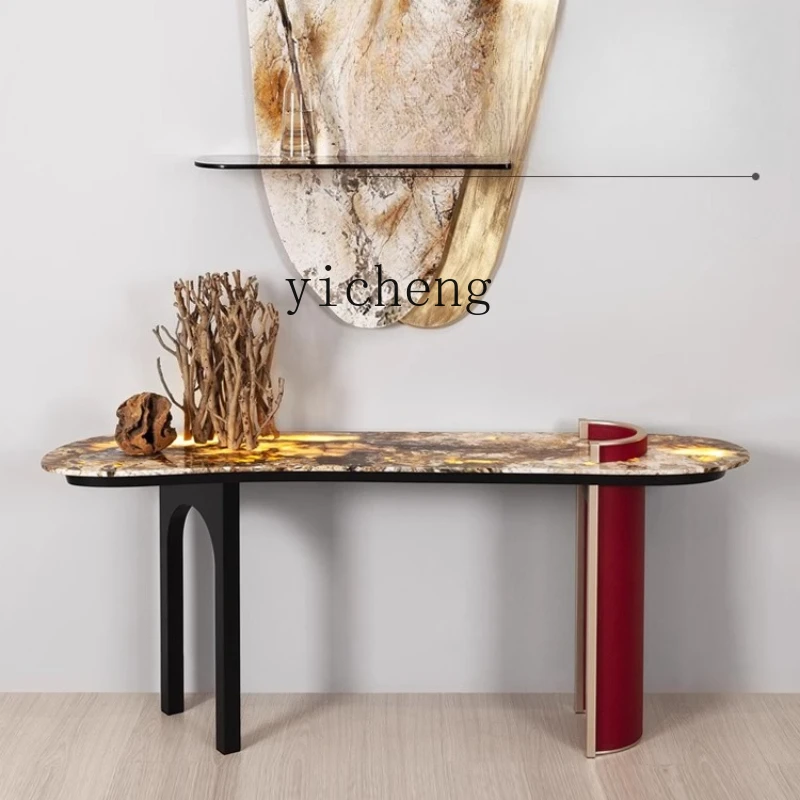 

TQQ light luxury wall entrance table narrow entrance living room entry stainless steel natural luxury stone entrance platform