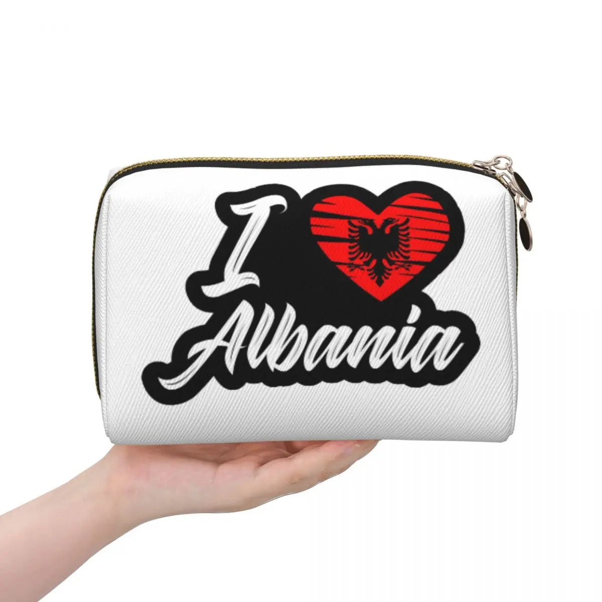 Albania Flag Black Eagle On Red Women Cosmetic Bags Travel Makeup Organizer Pouch Toiletry Storage Dopp Kit Box