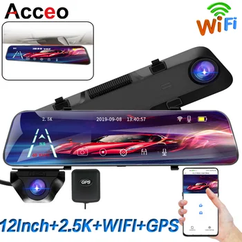 ACCEO A38 12 인치 터치 스크린 와이파이 자동차 룸 미러 비디오 녹음기 대시 캠, 소니 후방 카메라, 자동차 블랙 박스 DVR