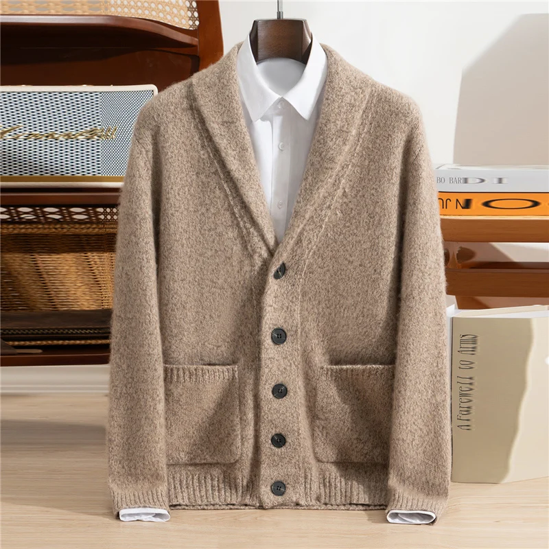 New Release: 100% Cashmere Thickened Men's Lapel Cardigan Casual Business Knitted Sweater Autumn Winter Luxurious Warm Jacket