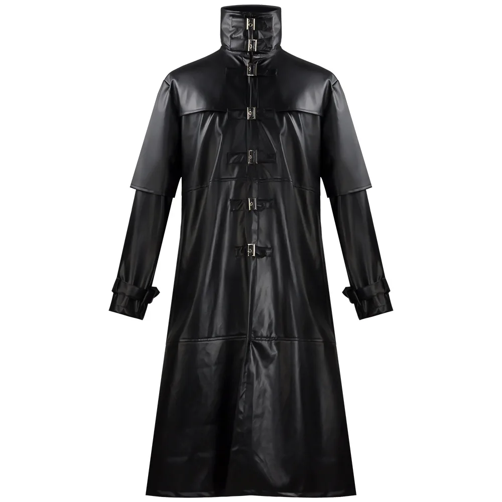 Men Plague Doctor Cosplay Costume Medieval Vintage Long PU Leather Coat Snap Button Gothic Steampunk Overcoat for Halloween view 4
