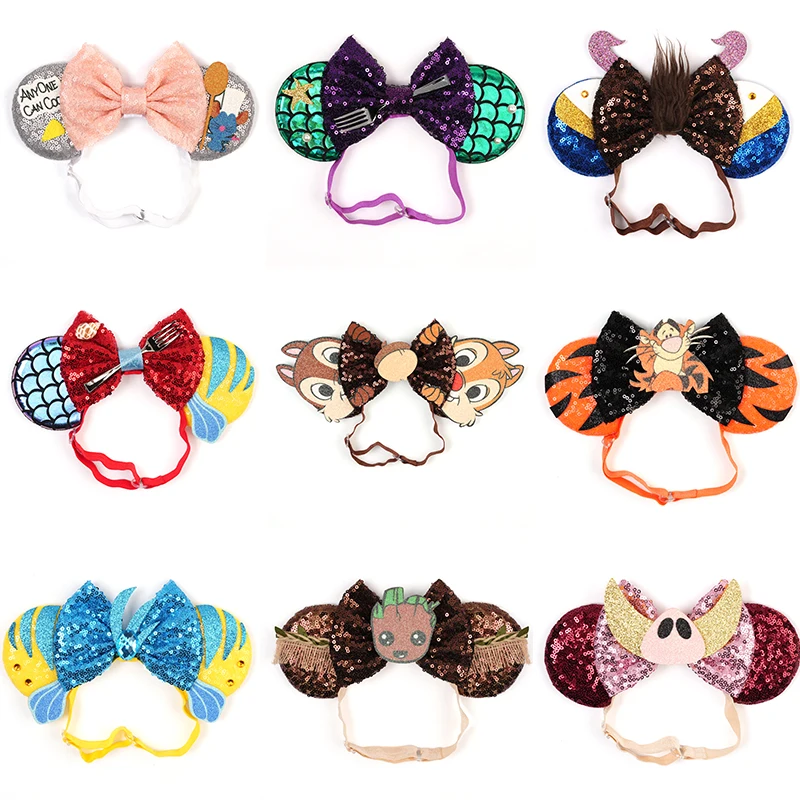 Disney 3,3" Minnie Mickey Ohr elastische Stirnbänder für Neugeborene Disneyland Fashion Glitter angepasst Haarband Baby DIY Haar-Accessoire