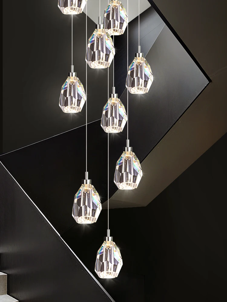 الحديثة الدرج الثريا كريستال طويل الدرج ضوء دوبلكس لوفت الثريا عالية السقف الإضاءة الدرج قلادة الخفيفة