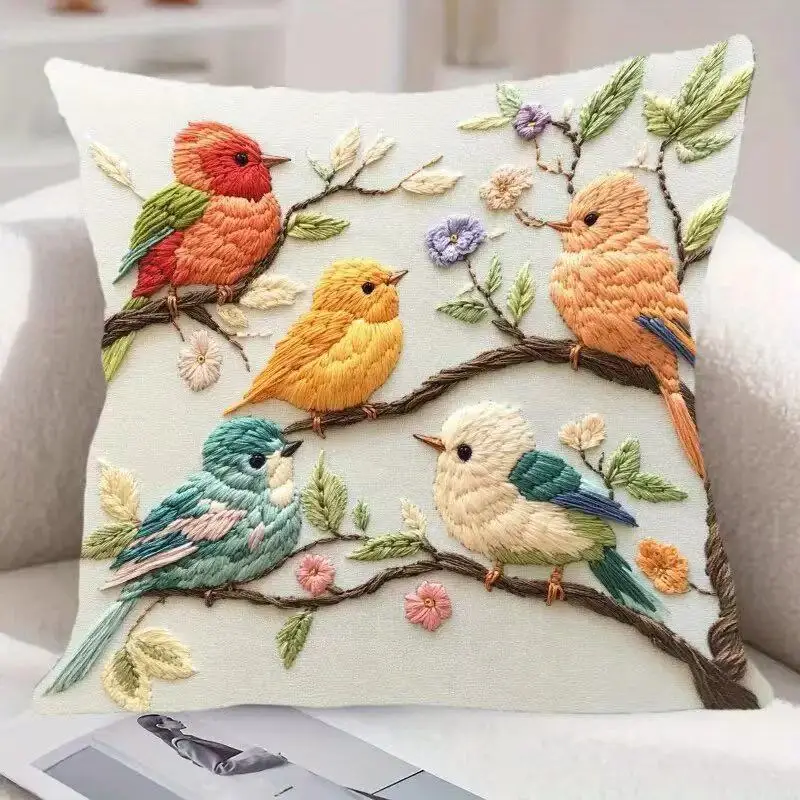 

Retro Rural Style Floral Bird Printing Pillow Cover Home Office Living Room Decorations Aesthetic Sofa Cushion Case Pillowcase