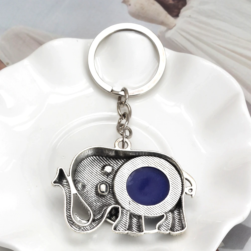 Lucky Eye Alloy Elephant Pendant Keychain Blue Turkish Evil Eye Key Chain for Women Men Jewelry llavero porte clé מחזיק מפתחות