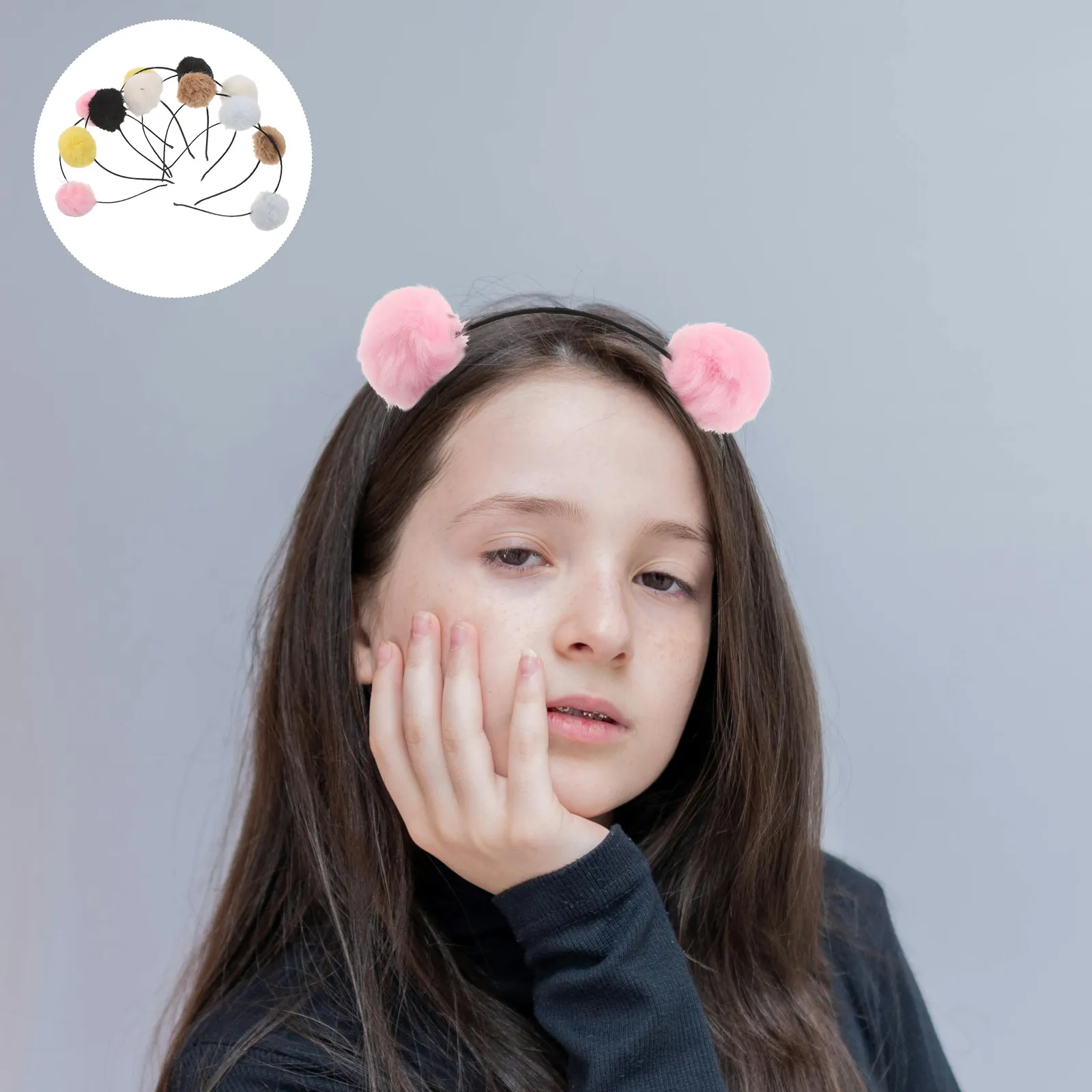 

6Pcs Kids Furry Ball Headband Cute Padded Hairband for Girls Vibrant Birthday Costume Hair Accessories