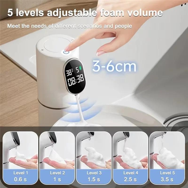 

【Berserk】Smart Soap Foam Dispenser 5 Gear Touchless 320Ml Temperature Time Display Automatic Infrared Sensor Soap Dispensers