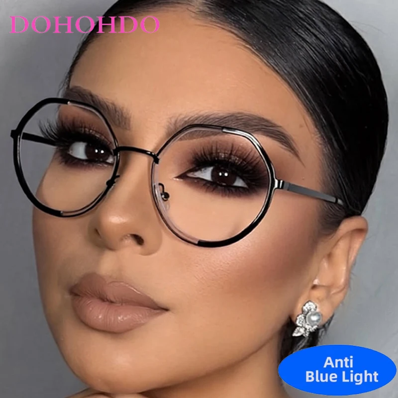

Trendy Metal Oval Optical Eyeglasses Men Women Popular Luxury Brand Designer Computer Big Frame Anti-Blue Light Glasses Ladies