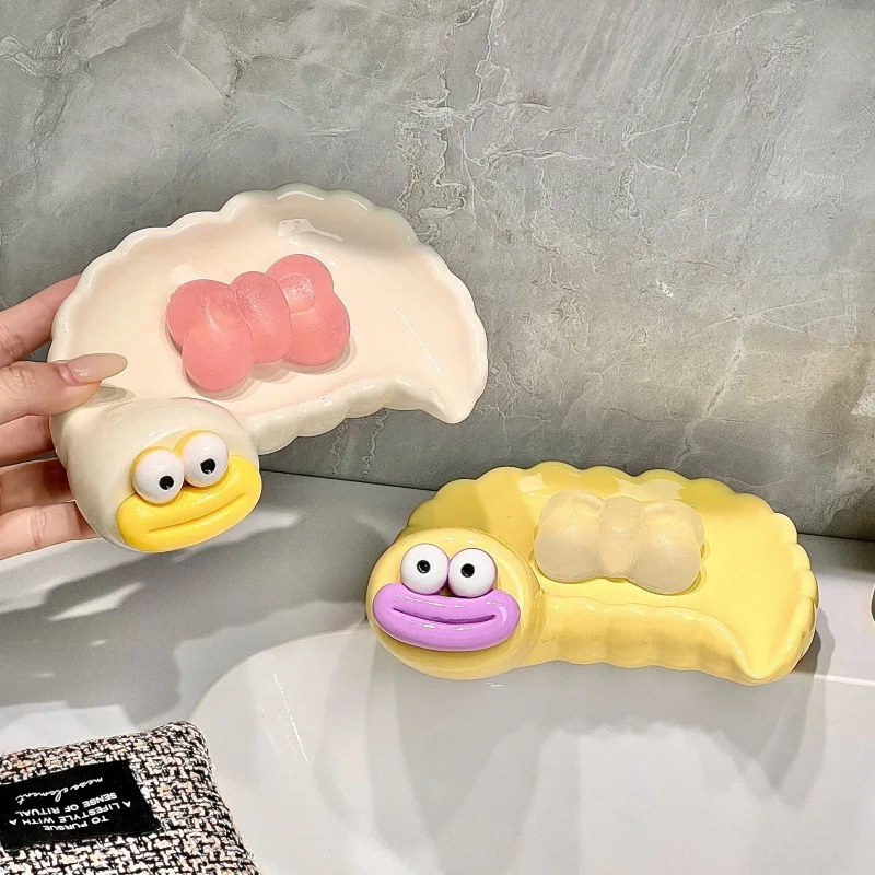 

Забавная и милая керамическая мыльница в форме гусеницы со сливным дизайном, бытовая неперфорационная мыльница
