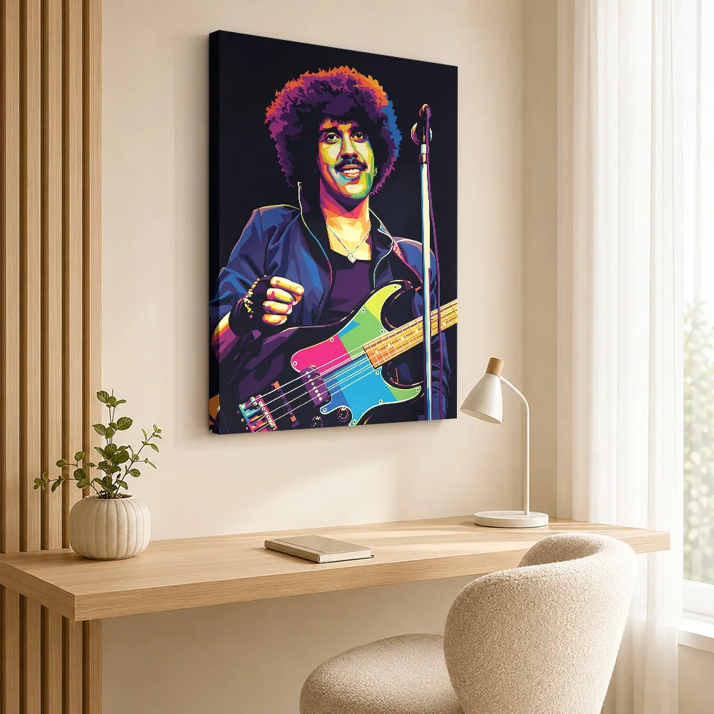 Thin Lizzy Portrait Canvas Print Customized Photo Geometric Color Blocking Wall Art For Home Recording Studio, Musician Gift