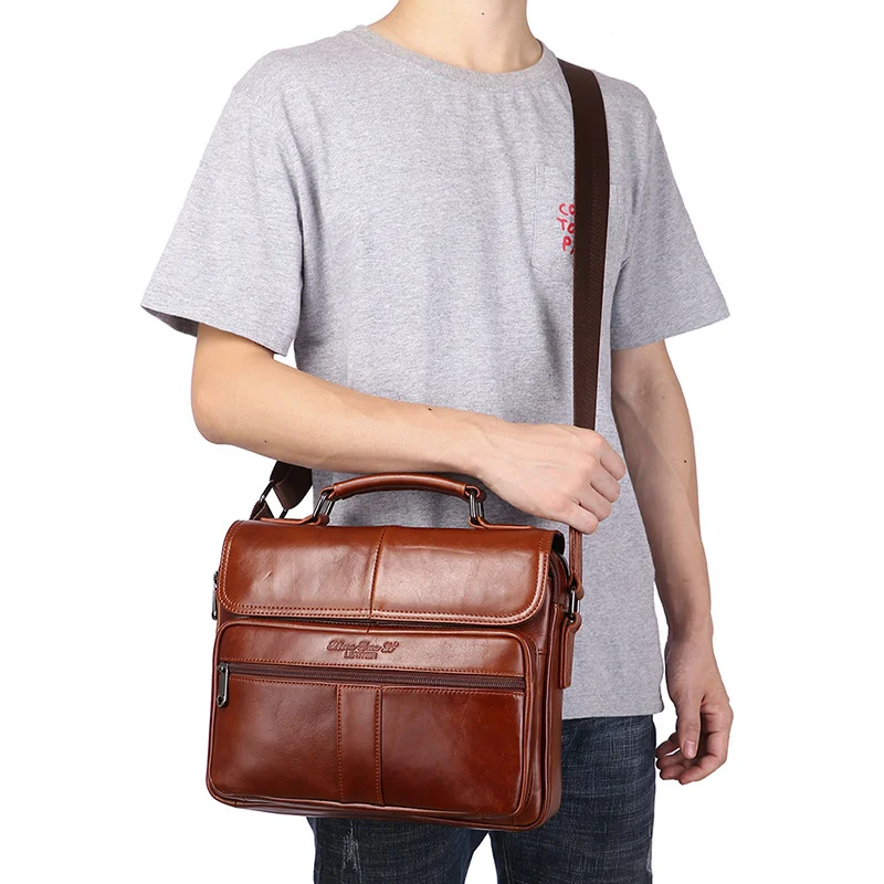 Maletín de cuero genuino Vintage para hombres, bolso de mensajero de hombro masculino, bolso de mano de gran capacidad, bolso de archivo de lujo