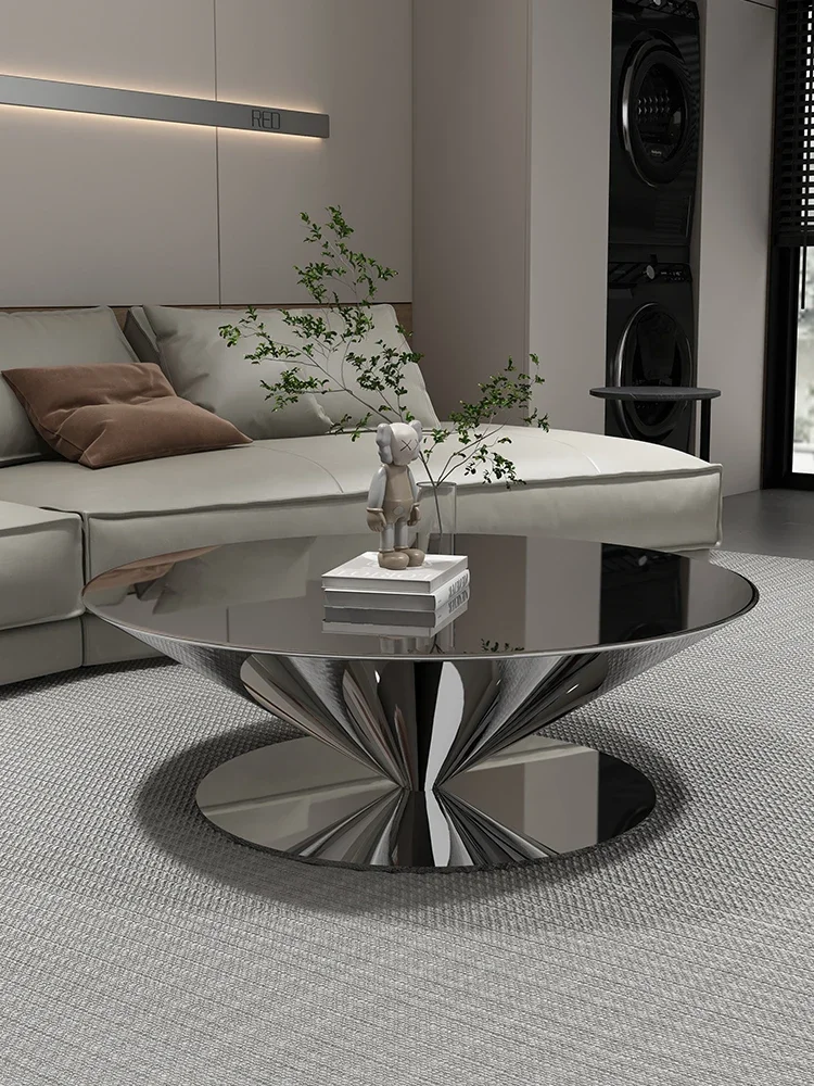 Flying saucer round coffee table minimal light luxury floating living room household stainless steel mirror simple and modern