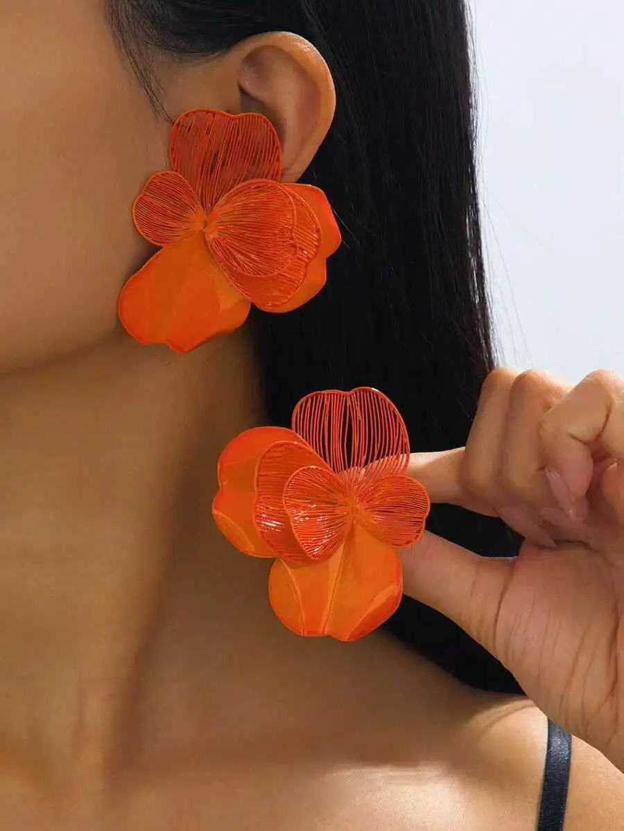 

Orange Flower Drop Earrings For Women Trendy Casual Party Jewelry