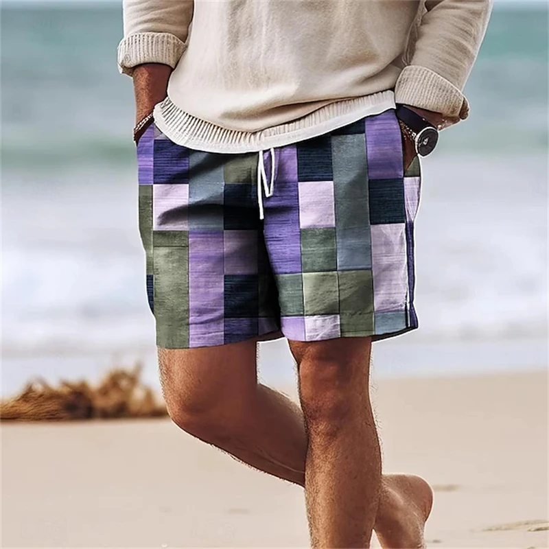 Classic Plaid Checkered 3D Print Mens Board Shorts Summer Gym Fitness Sports Short Pants Comfort Hawaii Swim Trunks Beach Shorts