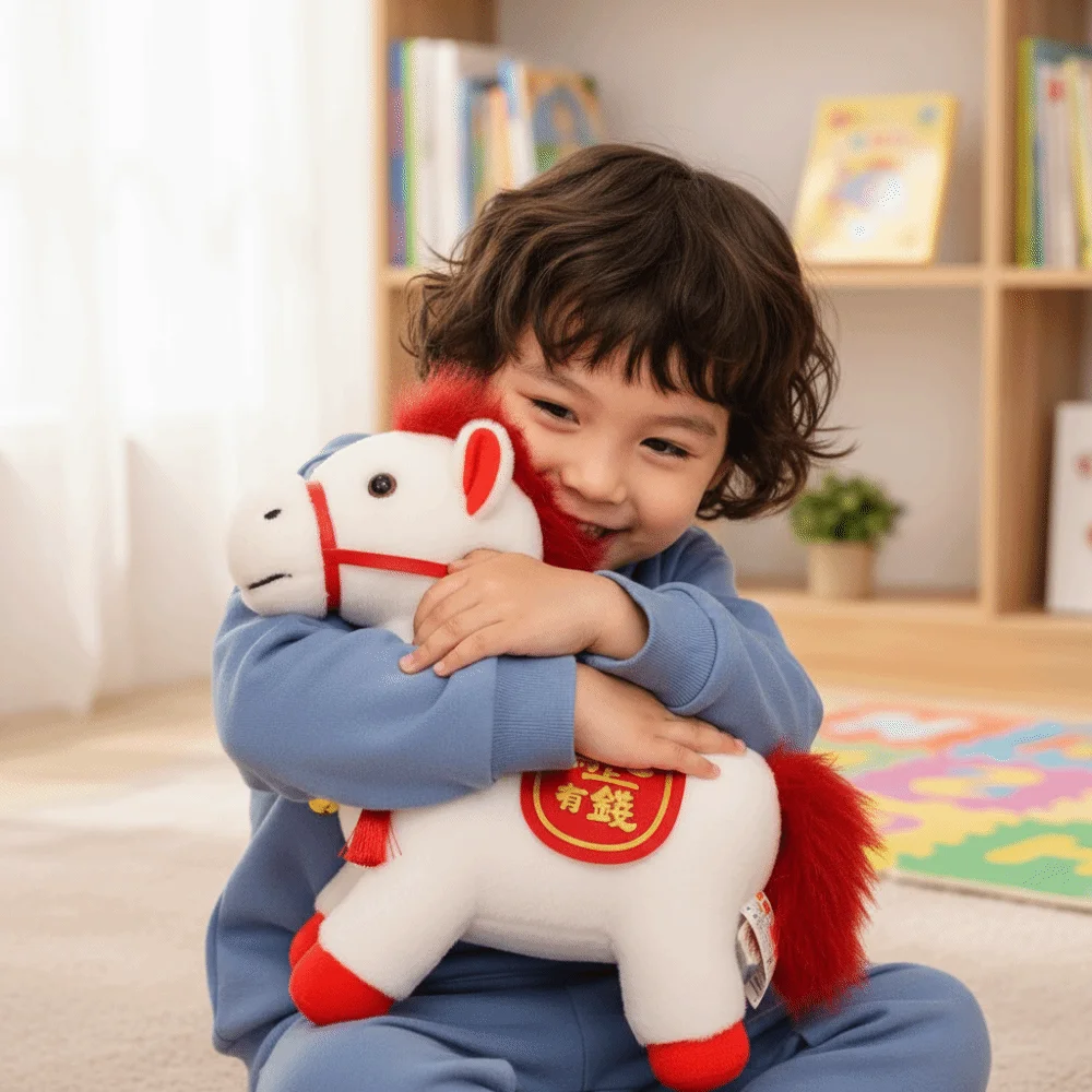 中国風馬マスコットぬいぐるみ PP綿製ソフト馬ぬいぐるみ 快適で持ち運びやすい中国馬