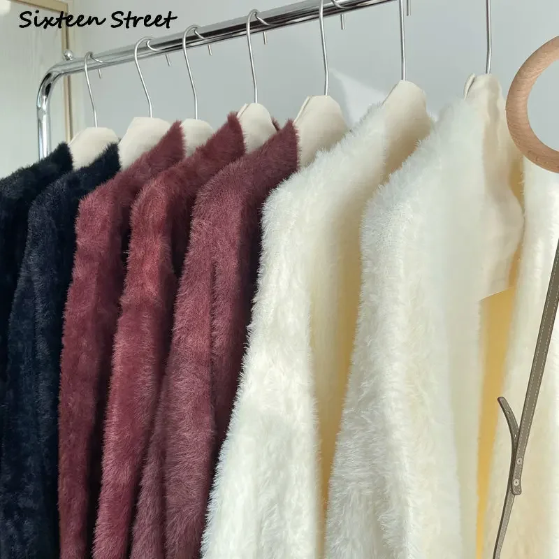 Chic Mink Cashmere Cardigan Women Winter Streetwear Harajuku Knitted Cardigan Coffee Oversized Soft Long Knitwear Coat