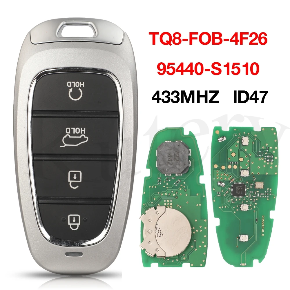 

jingyuqin 4BTN 95440-S1510 433MHZ 47 Chip For HYUNDAI Santa Fe 2021 22 Smart Proximity Keyless Remote Car Key FOB Control